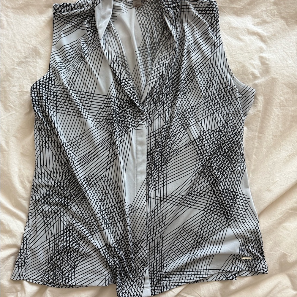 Calvin Klein Black and Gray Geometric Blouse